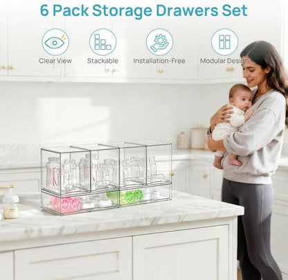 Vtopmart Stackable Storage Drawers Set of 3,Clear Plastic Organizer Bins for Makeup, Cosmetics, Beauty Supplies,Ideal for Vanity, Bathroom,Cabinet,Pantry Organization