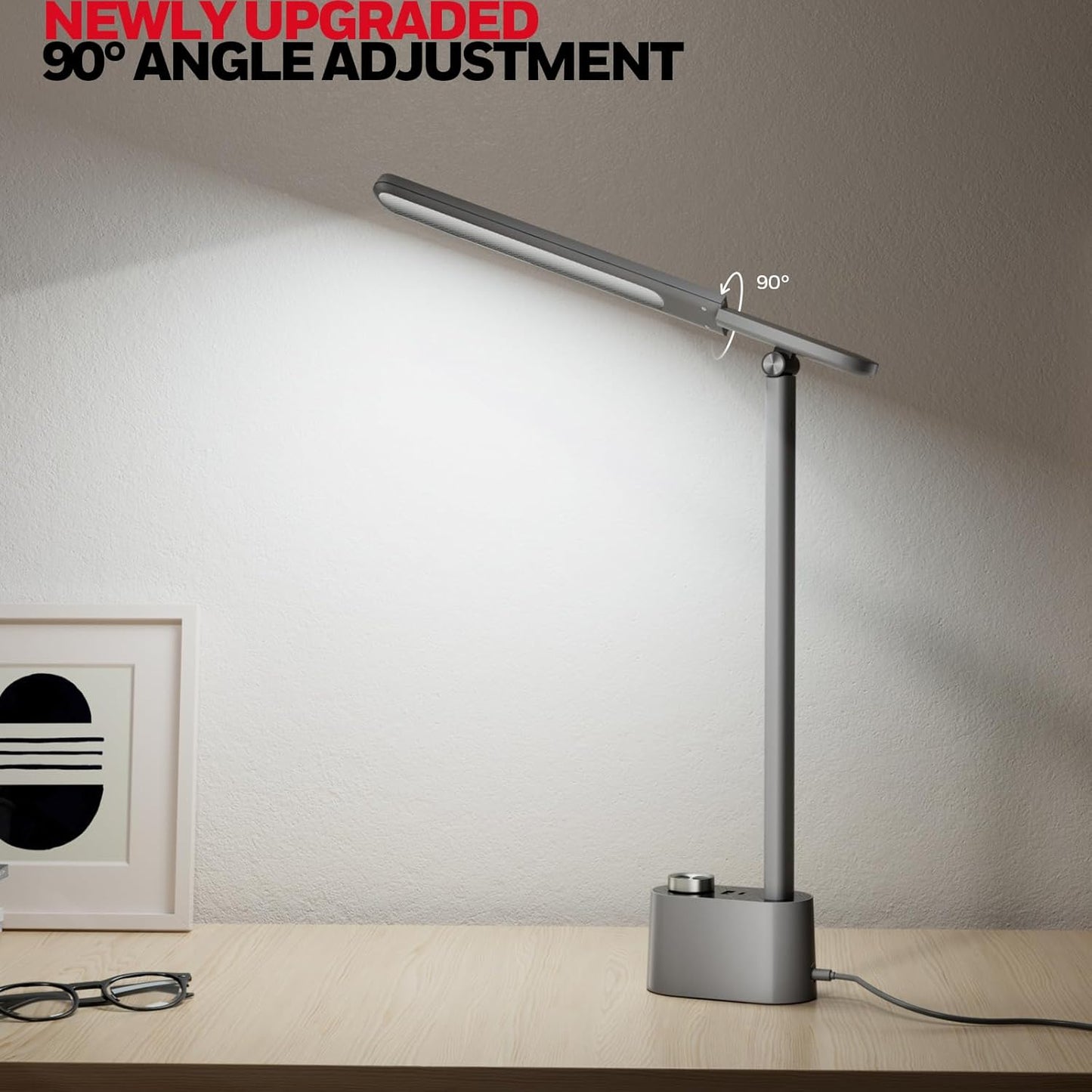Honeywell Upgraded LED Desk Lamp - H01 Pro Sunturalux™ Foldable Desk Light with USB A+C Charging Ports, 3 Color Modes Dimmable Table Lamp for Home Office Reading(Black)