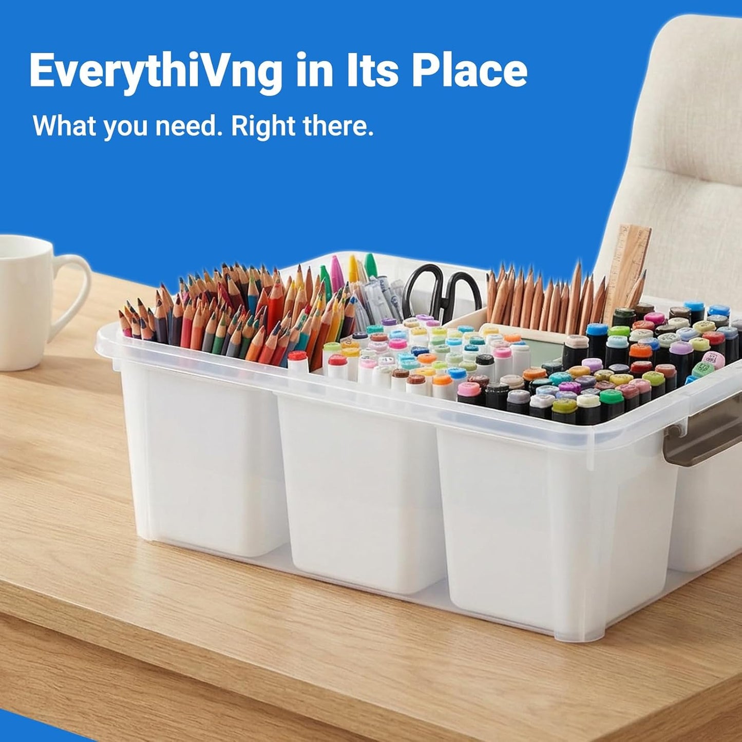 MACOPRO 17QT Craft Storage Box with 2 Removable Caddy Trays, Clear Stackable Plastic Organizer with Lid for Art Supplies, Beads, Sewing Tools, Pens & Kids Toys (White, 1Pack-2-in-1)