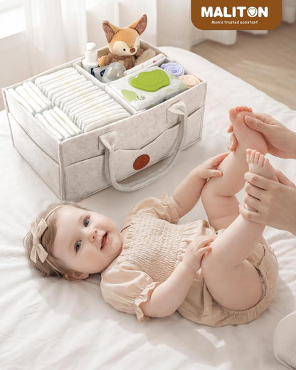 Maliton Baby Diaper Caddy Organizer for Changing Table, Nursery Storage Bin Basket with Handle, Felt Diaper Organizer Suitable for Indoor Outdoor (Khaki)