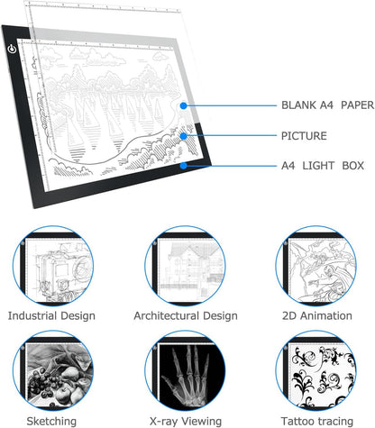 ME456 A4 LED Light Box 9x12 Inch Light Pad Only 5mm Ultra-Thin USB Power Light Table for Tracing, Tattoo Transferring, Drawing, Streaming, Sketching, Animation, Stenciling, Diamond Art Painting