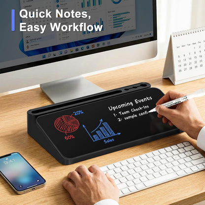 WALGLASS Small Desktop Whiteboard with Storage, Glass Desk Dry Erase White Board Computer Keyboard Stand with Drawer, Desk Organizers with Accessories for Office, Home, School Supplies White
