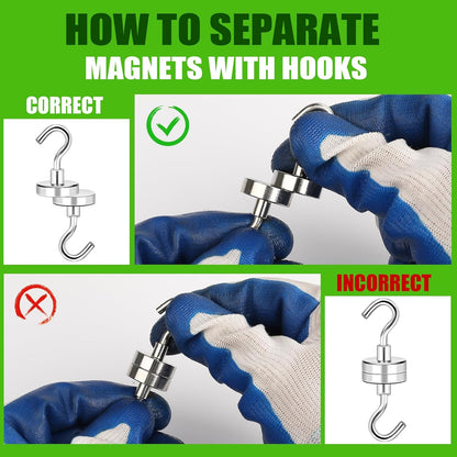 MIKEDE Black Magnetic Hooks 85Lbs Heavy Duty Earth Magnets with Hooks for Cruise Cabin Strong Magnet Hooks for Hanging Super Metal Magnetic Hanger for Grill Fridge Kitchen - Pack of 10