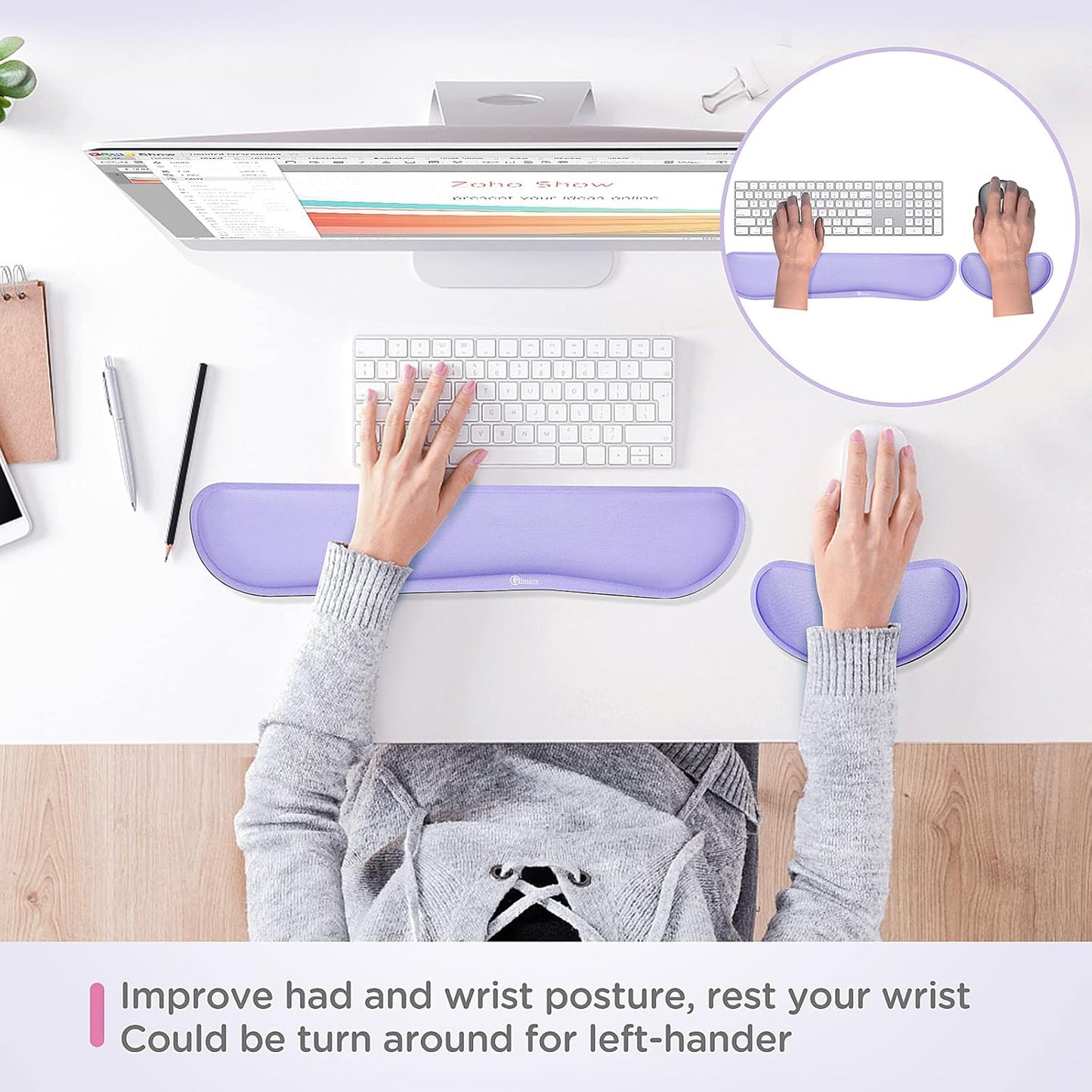Gimars Upgrade Enlarge Silky and Superfine Fabric Gel Memory Foam Keyboard Wrist Rest Set, Ergonomic Keyboard Mouse Wrist Support for Typing Pain Relief, Comfort for Office, Gaming, Computer, Black