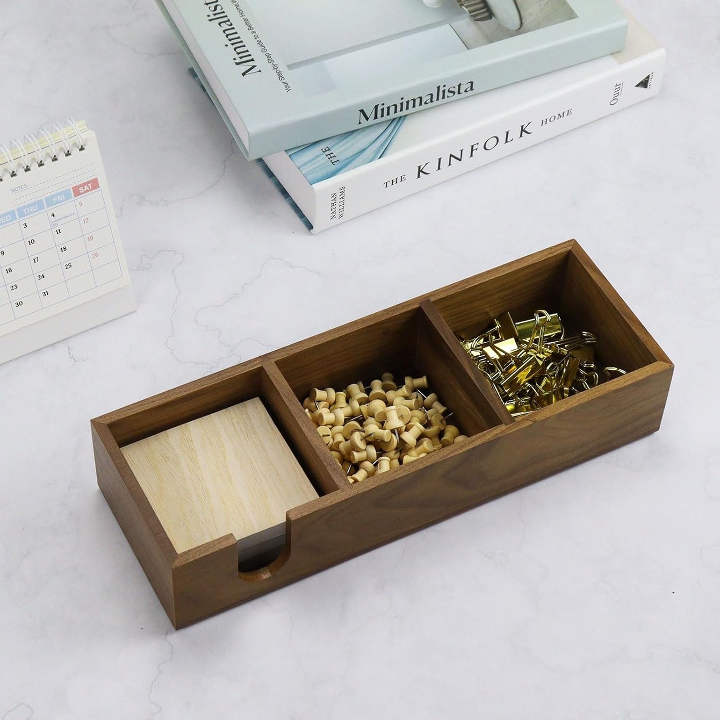 MultiBey Walnut Wood Sticky Notes Holder for Desk, 4x6 Inch Self -Sticky Note Memo Holder, Wooden Sticky Note Dispenser Office Desk Organizer for Dorm Room Office Home School (S)
