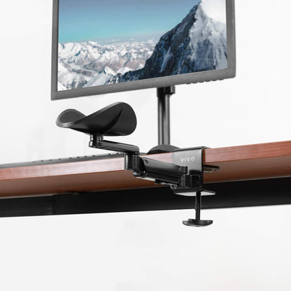 VIVO Universal Clamp-on Adjustable Armrest, Desk Cradle Rotating Elbow Cushion, Above Table Extension Platform Arm Support, Black, MOUNT-ARM01