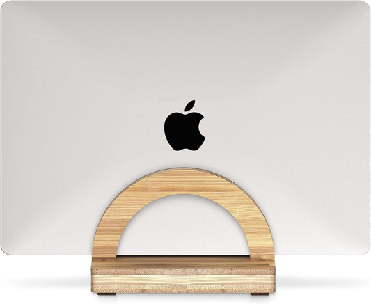 Kothar Premium Wood Vertical Laptop Stand - Adjustable Single Slot Bamboo Holder for MacBook, Dell, HP, and More | Space-Saving Desktop Organizer | Eco-Friendly, Sleek & Durable Design