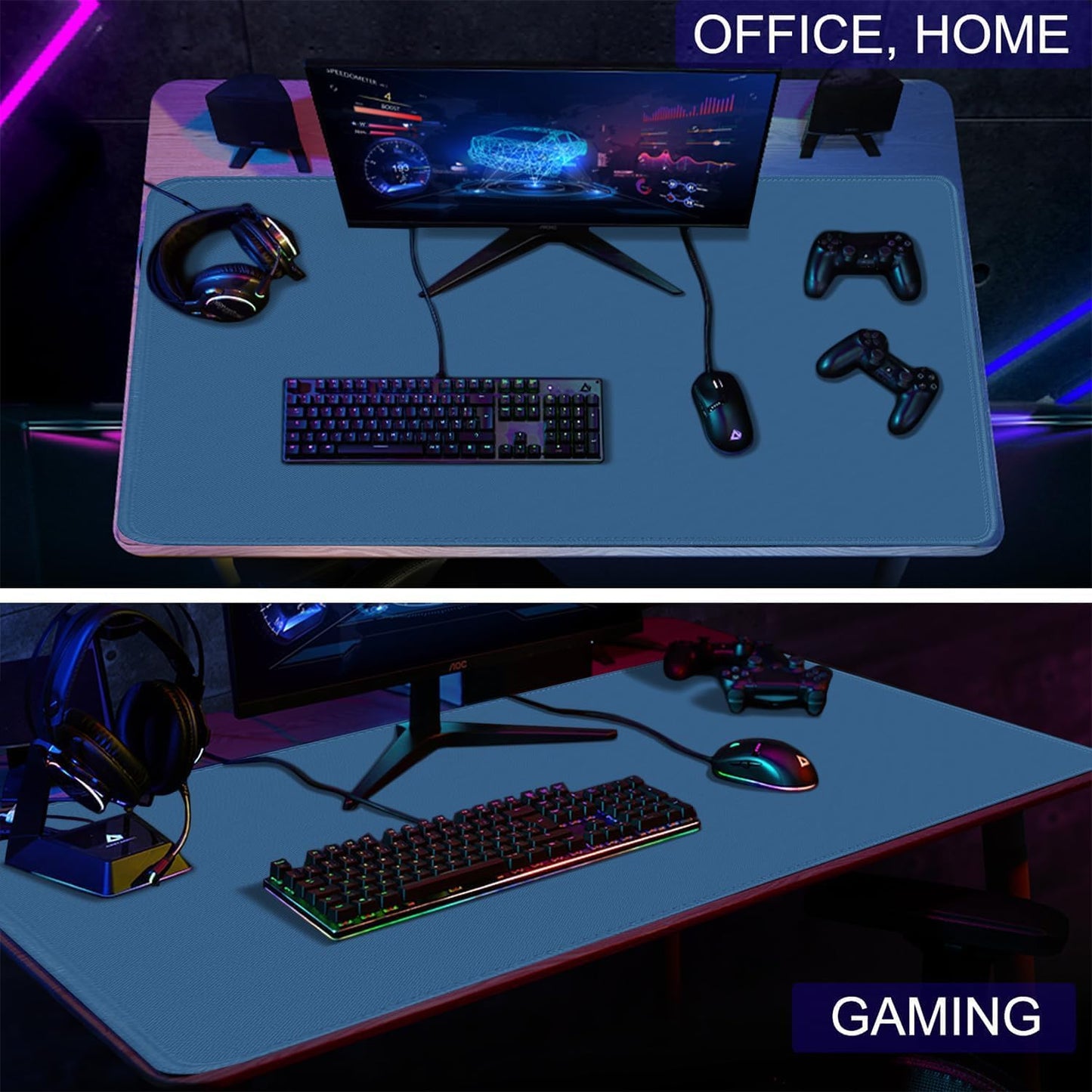 Large Gaming Mouse Pad, XXL Extended Computer Keyboard Mouse Mat with Stitched Edges, 31.5" x 15.7" Non-Slip Waterproof Rubber Base Office Big Long Mousepad for Work, Game, Office, Home, Black