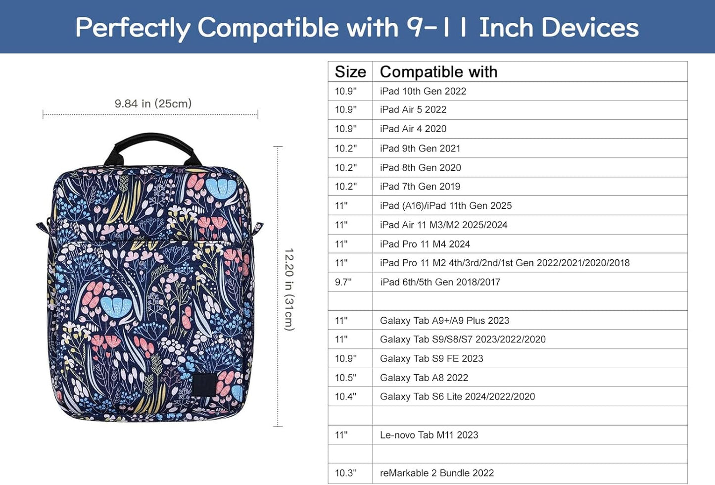 Dadanism 9-11 Inch Tablet Sleeve Bag Carrying Case with Shoulder Strap for iPad (A16) 11", iPad 10th Gen 10.9", iPad Air M4/Pro M5 11", iPad 9/8/7th 10.2", Galaxy Tab A11+ Plus 11", Cloudy Pink