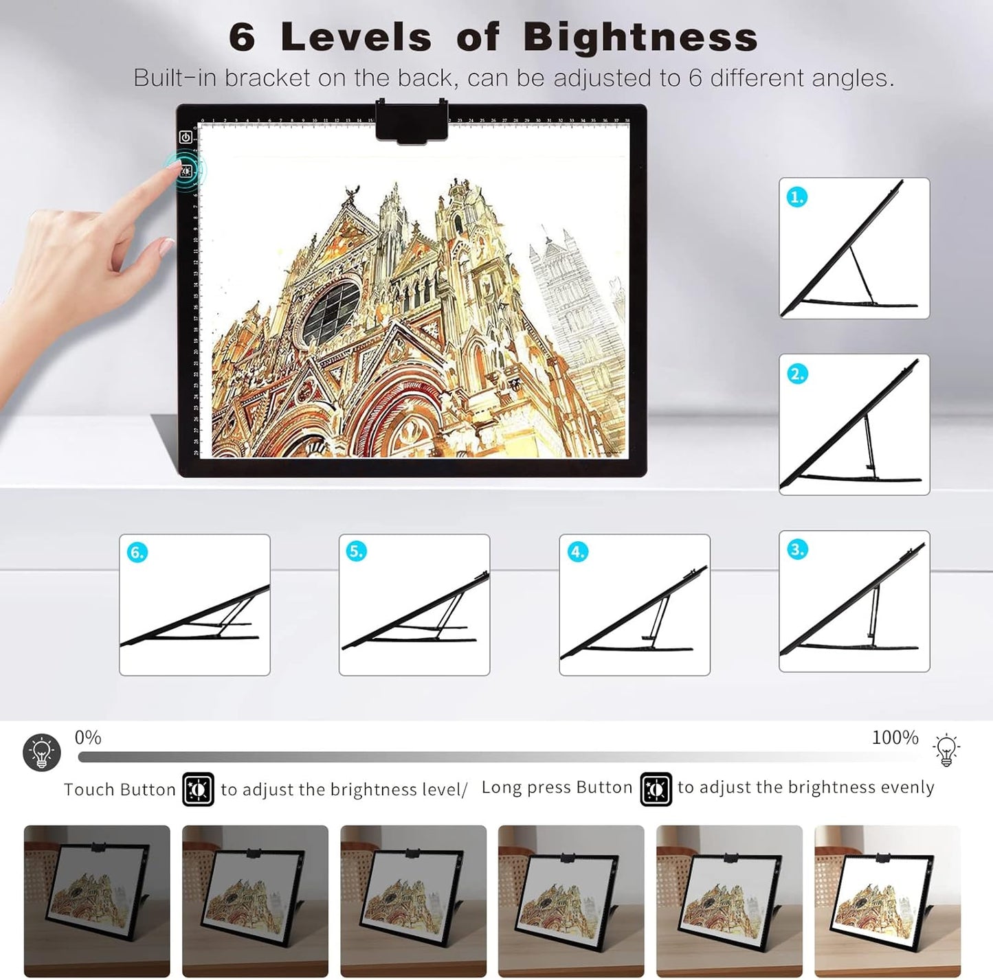 A3 Tracing Light Box, iVAOOZE A3 LED Light Pad with 3 Colors Mode Stepless Dimmable and 6 Levels of Brightness Light Copy Pad, Wireless Rechargeable Led Light Board for Diamond Painting Sketching