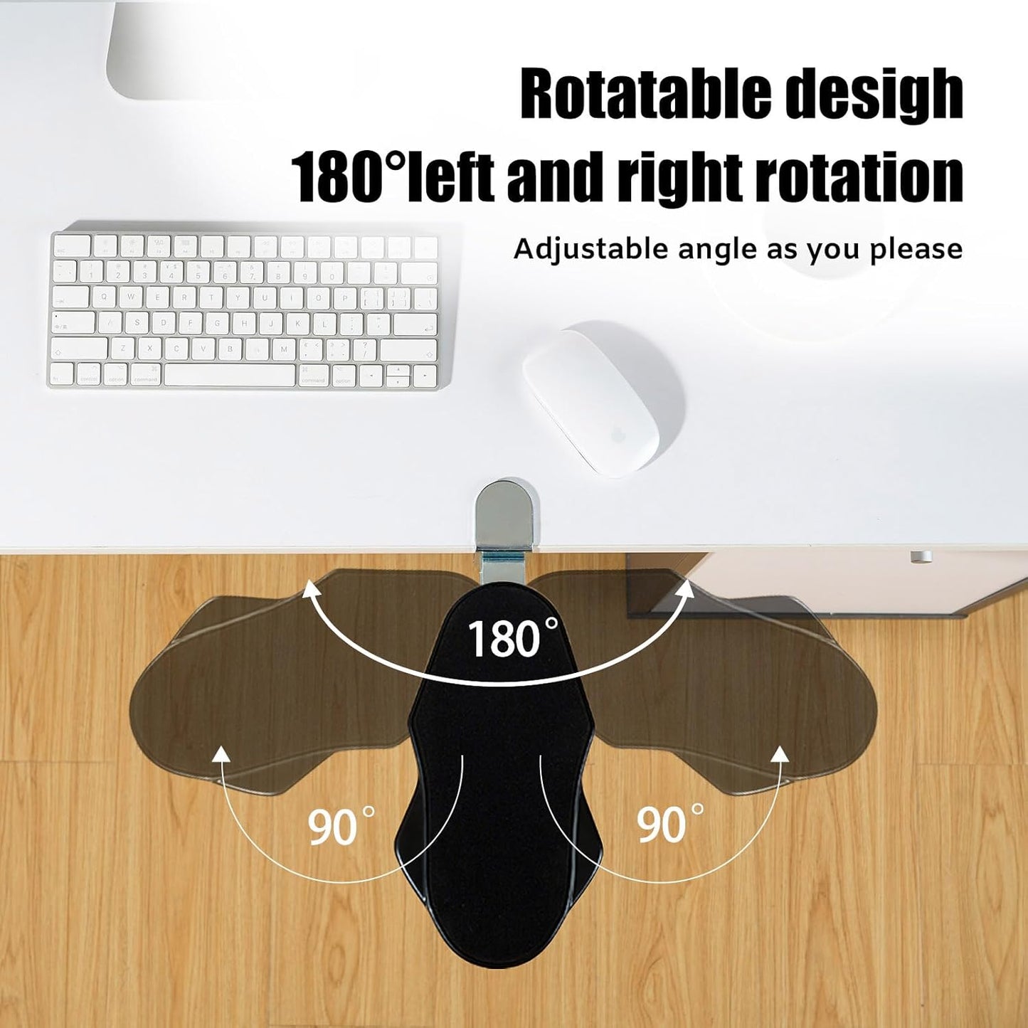 Computer Arm Rest for Desk, 180° Adjustable Rotating Desk Extender Tray, 90° Foldable Elbow Arm Support, Ergonomic Desk Arm Wrist Rest Shelf for Home and Office
