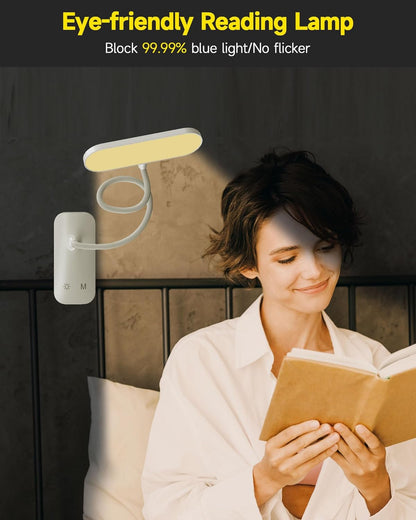 CUHIOY Desk Lamp Clip on Reading Light, USB-C Battery-Operated Rechargeable Table Lamps with Clamp for Dorm Home Office, 38LEDs Bed Headboard Light, 5 Colors 5 Brightness, Flexible Gooseneck (Black)