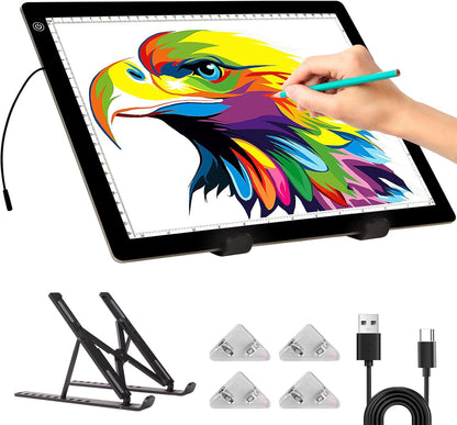 A4 Light Board for Diamond Painting - Tracing Light Box with Stand, Stepless Dimmable 3 Levels Brightness Light Pad, Ultra-Thin LED Light Pad for Weeding Vinyl, Drawing, Diamond Painting