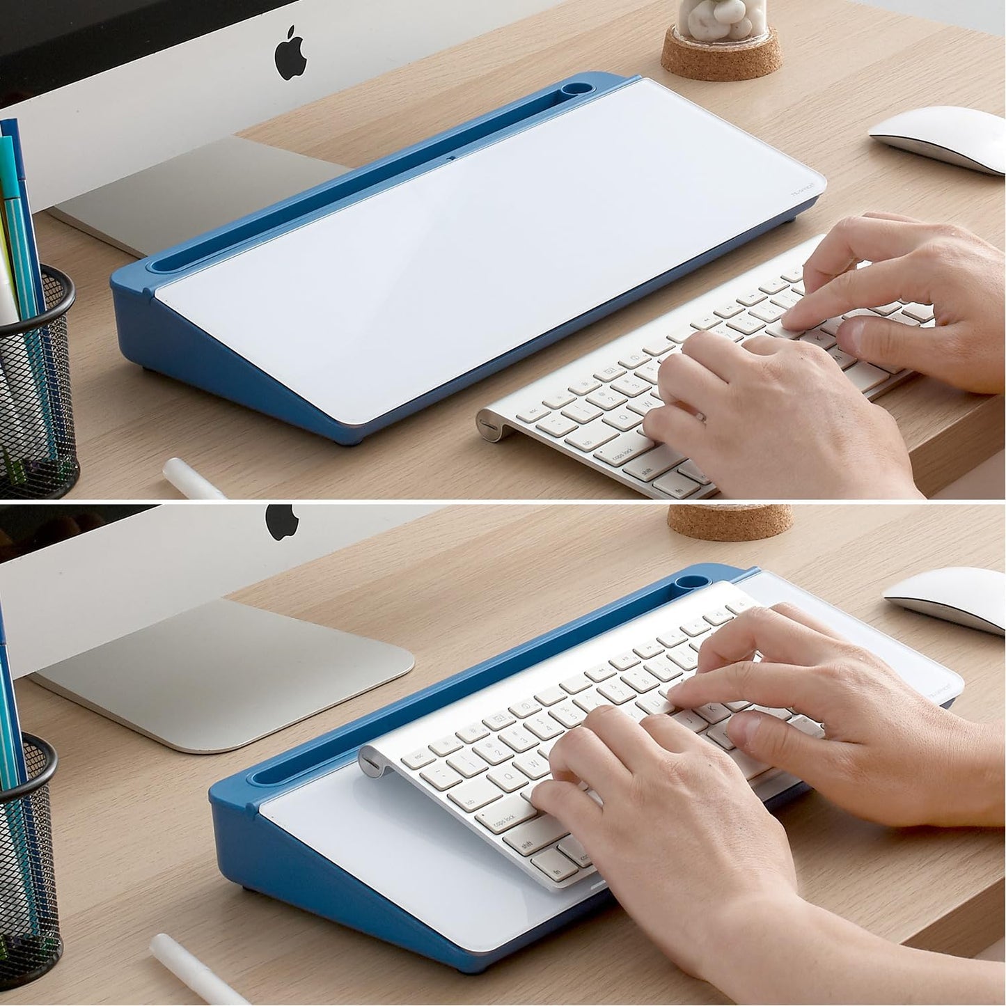 TSJ OFFICE Small Desktop Whiteboard -Glass Dry Erase Board Computer Keyboard Stand White Board Surface Pad with Drawer, Desk Organizers with Accessories for Office, Home, School Supplies - White
