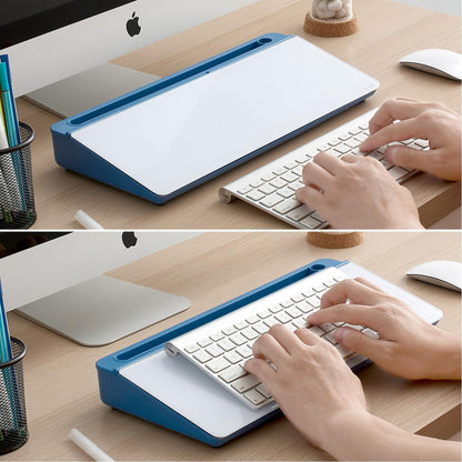 TSJ OFFICE Small Desktop Whiteboard -Glass Dry Erase Board Computer Keyboard Stand White Board Surface Pad with Drawer, Desk Organizers with Accessories for Office, Home, School Supplies - White