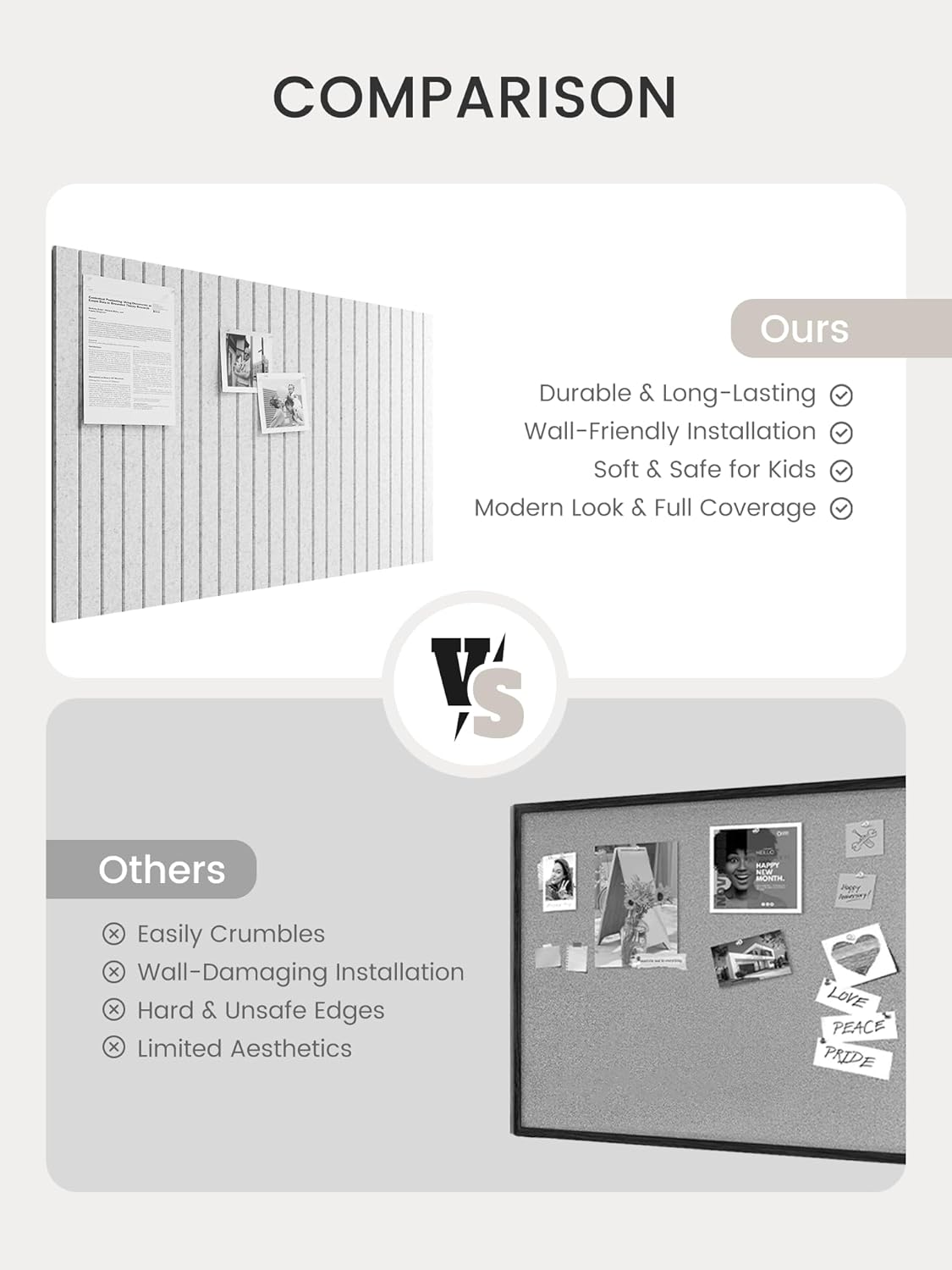 Bumusty Large Cork Board Alternative-48 x 36" Felt Bulletin Board Tiles, with 30 Pushpins, 70 Adhesive Tabs, Fine-Stripe 12-Pack, Cork Boards for Office Push Pin Board Felt Board-Oatmeal