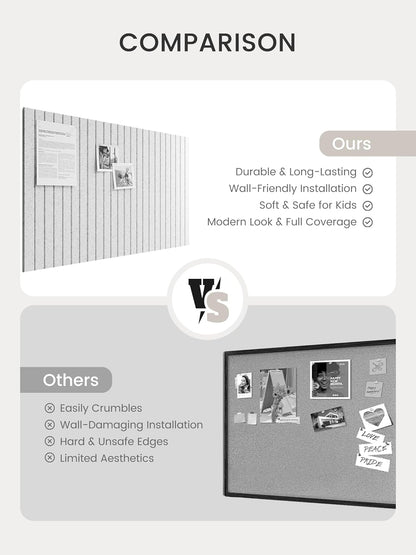 Bumusty Large Cork Board Alternative-48 x 36" Felt Bulletin Board Tiles, with 30 Pushpins, 70 Adhesive Tabs, Fine-Stripe 12-Pack, Cork Boards for Office Push Pin Board Felt Board-Oatmeal