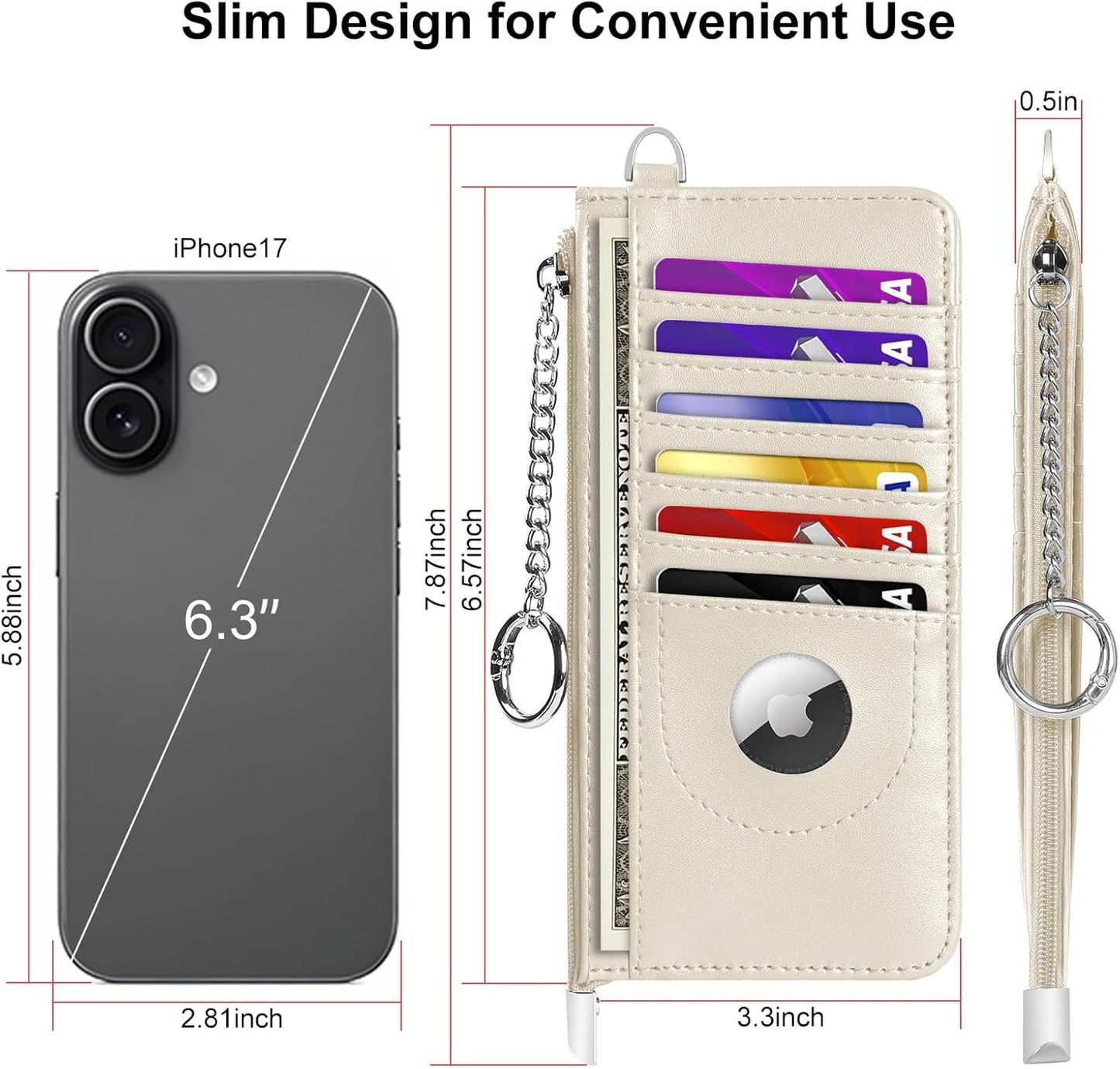 RFID Blocking Slim Credit Card Holder Wallet with Zipper Money Pocket & Keychain, Slim Airtag Wallet for Men Women