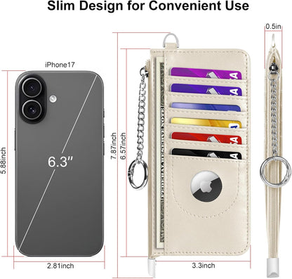 RFID Blocking Slim Credit Card Holder Wallet with Zipper Money Pocket & Keychain, Slim Airtag Wallet for Men Women