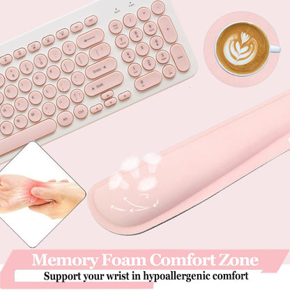 Keyboard Wrist Rest, BamLue Memory Foam Pad Set for Easy Typing & Pain Relief for Laptop, Office & Home, Ergonomic Sets for Keyboard, Gel Mouse Wrist Rest, Smooth Fiber Cushion Wrist Support-Black