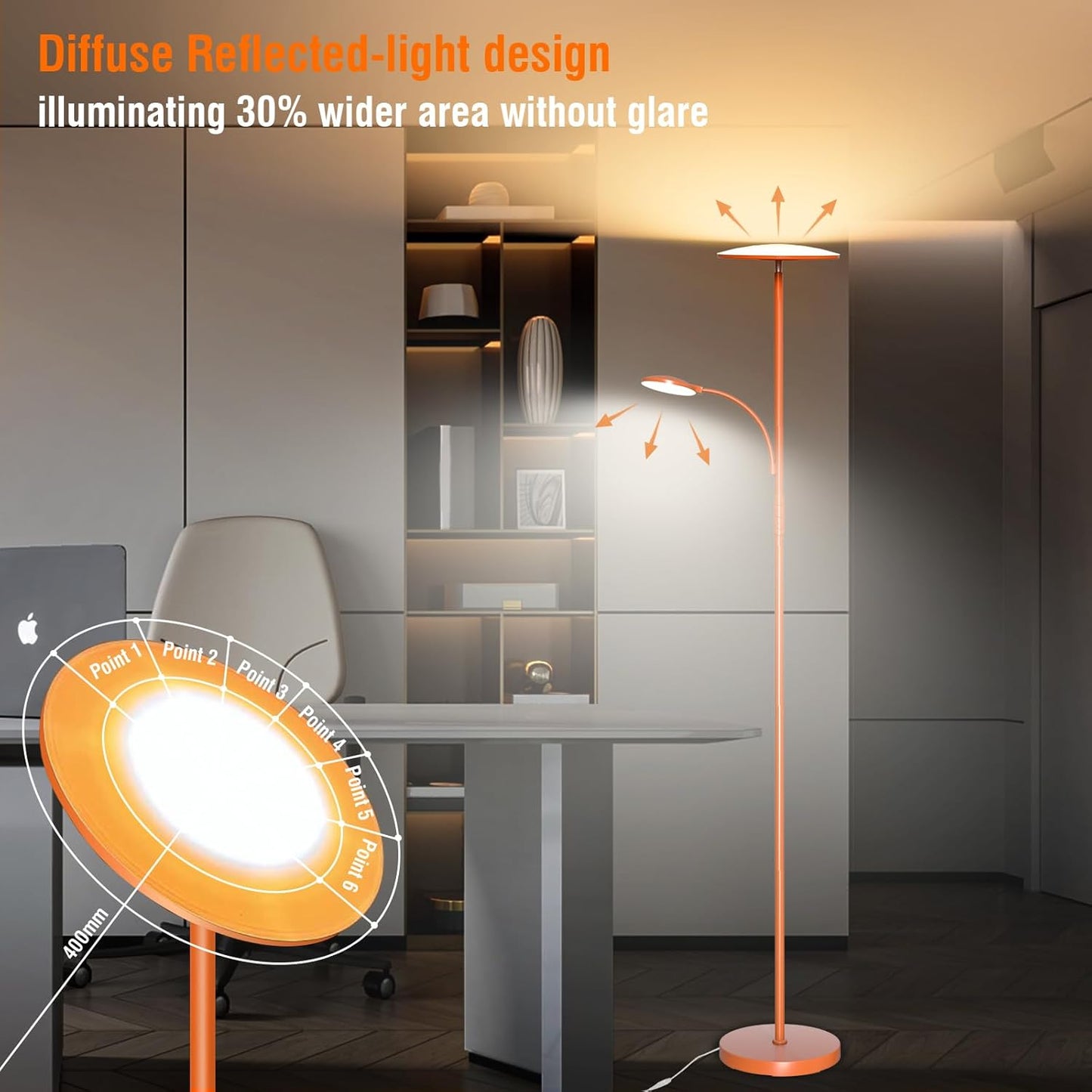 marctronic Floor Lamps for Living Room, 44W/4500LM Super Bright 2 in 1 LED Floor Lamp with Remote, Stepless Dimmable, 69" Tall Standing Floor Lamp with Bendable Reading Light for Bedroom Office