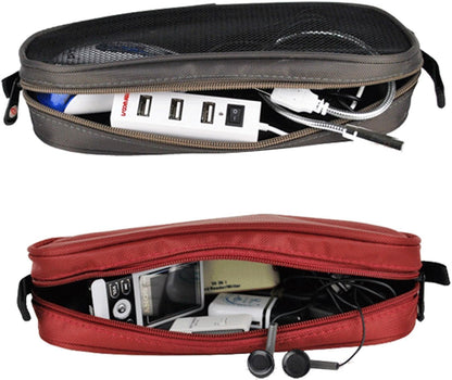 Universal Electronics Accessories Travel Organizer - Zipper Mesh Adapter Case for Laptop, Notebook, Tablet, Power, Mouse, Cord, USB Accessories - Red