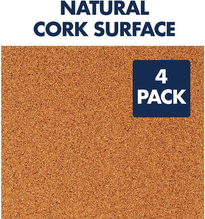 Quartet Cork Tiles, Bulletin Board Cork Panels 12" x 12" x 3/16", Natural, 4 Pack (102)