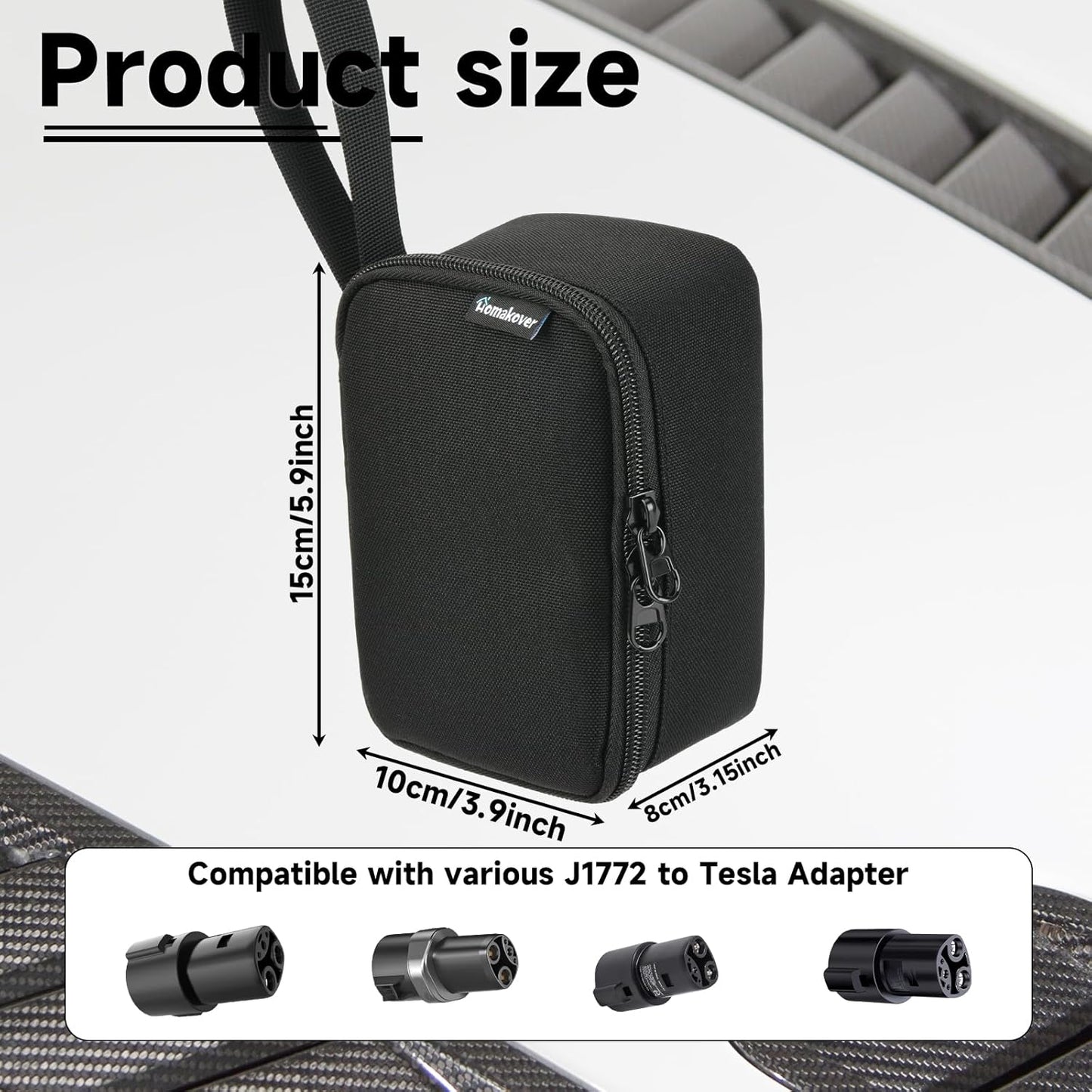 Homakover Adapter Storage Case Compatible for Tesla J1772 Charging Adapter, Portable Travel Protective Bag with Handle, Adapter NOT Included, Black