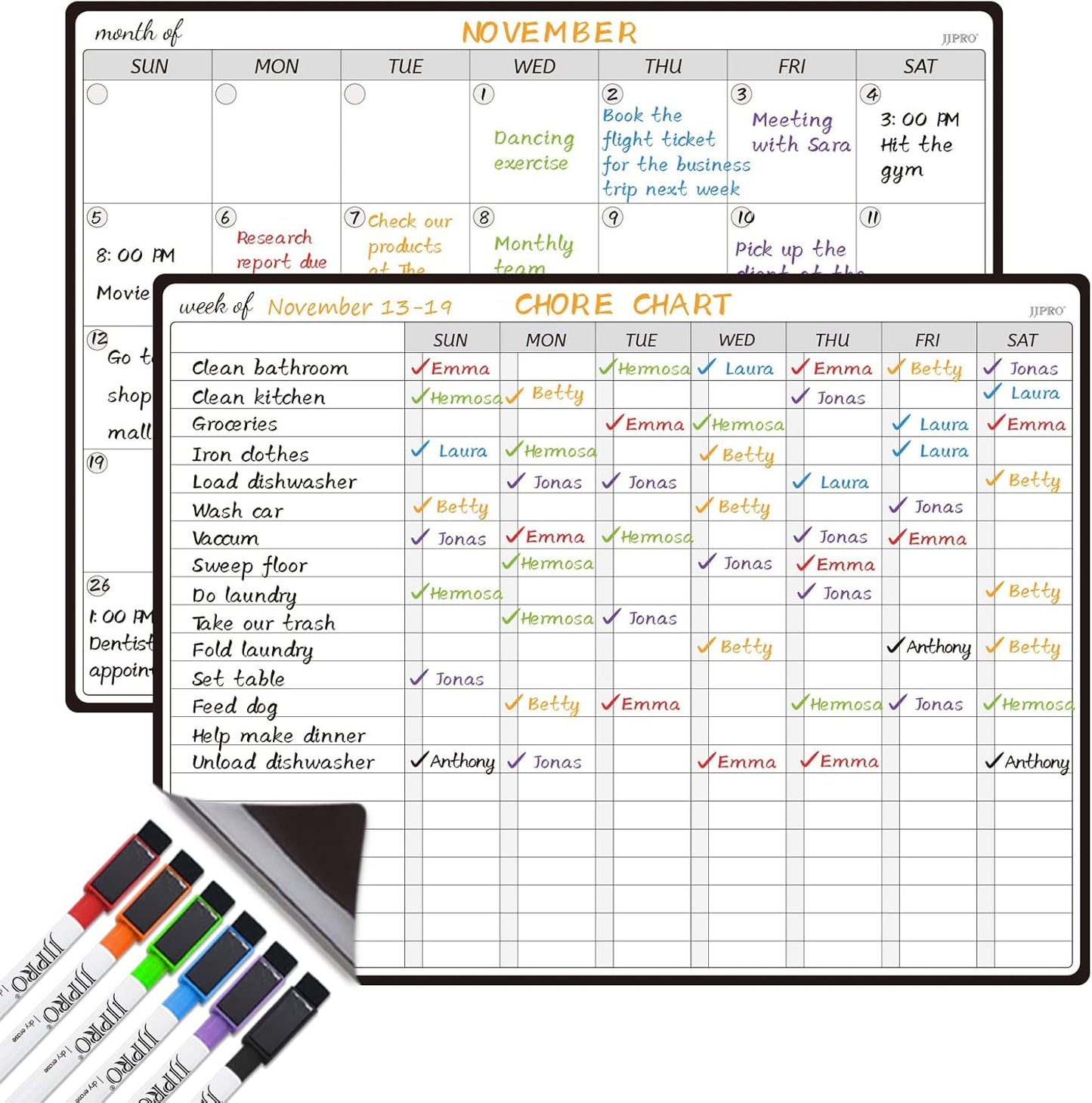 JPRO Magnetic Weekly Calendar and to Do List for Fridge - 8.5" x 6.5" Weekly Meal Planner for Refrigerator and Dry Erase Daily to-Do List -6 Markers Included!
