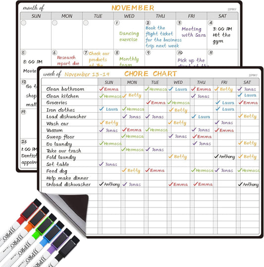 JPRO Magnetic Weekly Calendar and to Do List for Fridge - 8.5" x 6.5" Weekly Meal Planner for Refrigerator and Dry Erase Daily to-Do List -6 Markers Included!