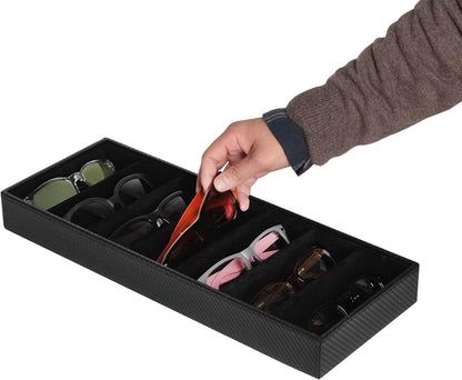 J JACKCUBE DESIGN 7 Slot Sunglasses Organizer, Leather Eyeglass Storage Tray Box for Table, Desk, or Drawer - MK378