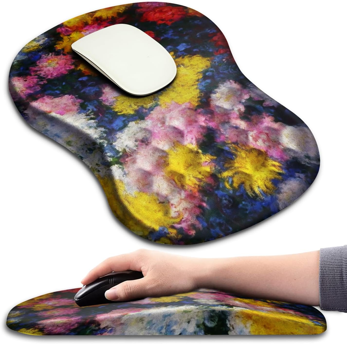 Hokafenle Ergonomic Mouse Pad Wrist Support with Massage Design, Wrist Rest Pain Relief Mousepad with Memory Foam&Non-Slip PU Base, Mouse Pads for Wireless Mouse & Desk (12x8 inch,Black)