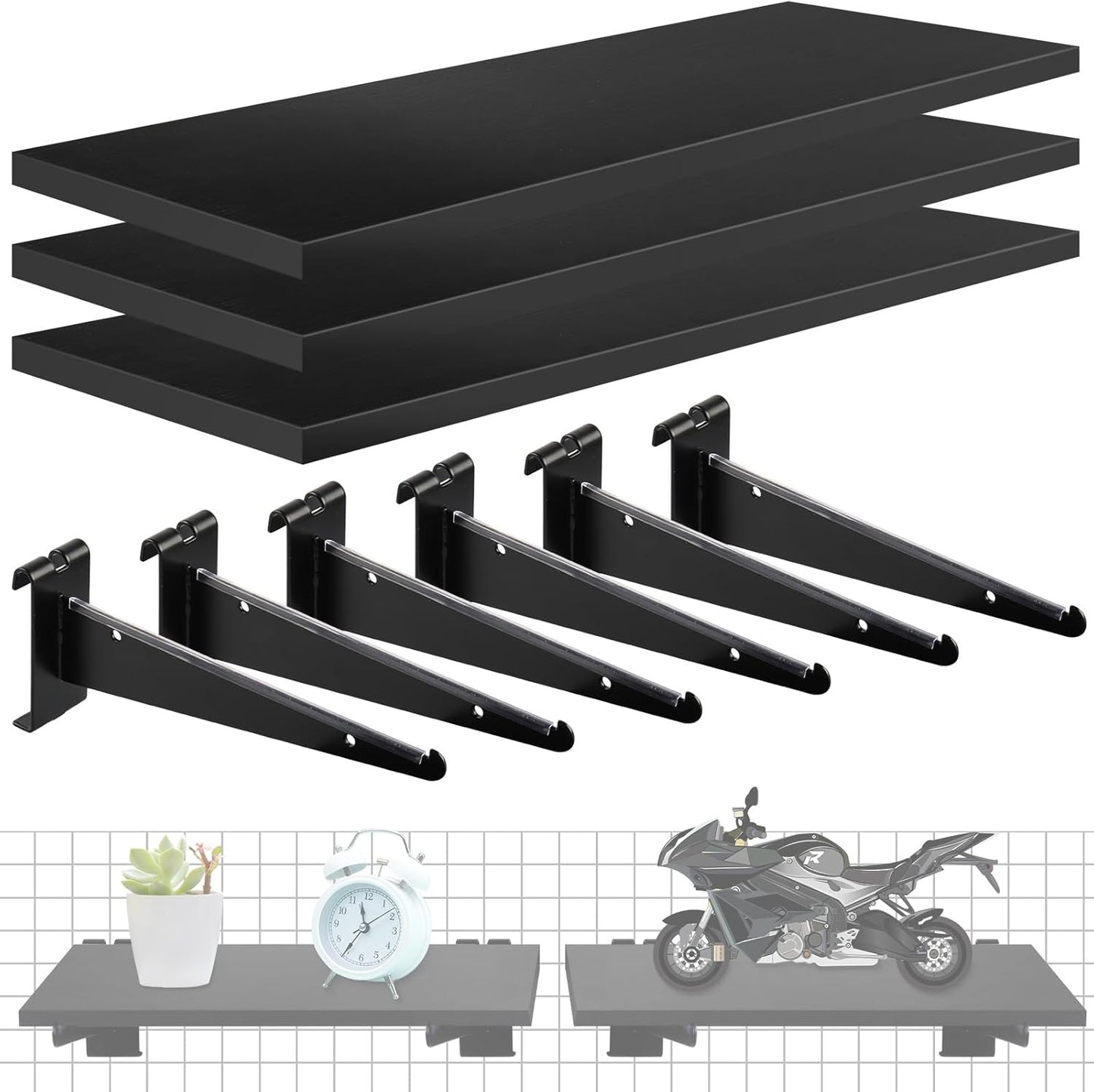 6 Pack Gridwall Shelf with Metal Brackets, 16"x 8" Wooden Gridwall Shelves Heavy Duty Gridwall Shelving Organizer Accessories for Garage, Visualizer, Workbench and Bitchenette (16x8x0.6)