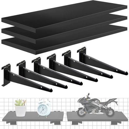 6 Pack Gridwall Shelf with Metal Brackets, 16"x 8" Wooden Gridwall Shelves Heavy Duty Gridwall Shelving Organizer Accessories for Garage, Visualizer, Workbench and Bitchenette (16x8x0.6)