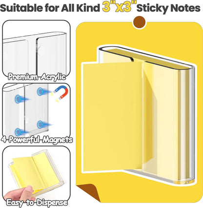 Sticky Note Dispenser, Magnetic Sticky Note Holder for Post It Notes, 3 x 3 Inch Sticky Note Organizer for Office Home Classroom, Black