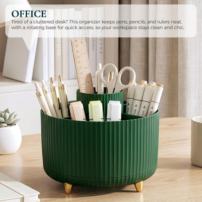 KONVINIT Pencil Pen Holder for Desk, 5 Slots 360 - Degree Rotating Desktop Organizer, Cute Desk Organizers and Accessories for School, Home, Office and Art Supply, Black