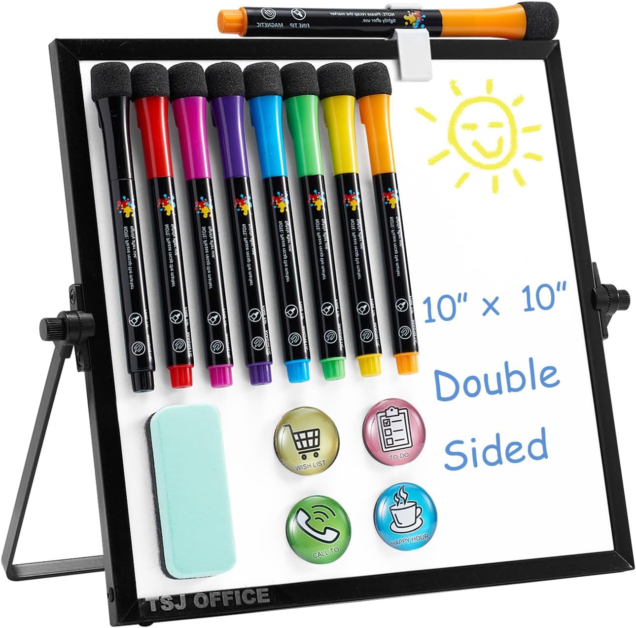TSJ OFFICE Small White Board - 12 X 16 Inches Small Magnetic Dry Erase Board with Hooks for Wall, Desktop Whiteboard Stand 360 Degrees Revolving Double Sided for Office, Home, School, Silver
