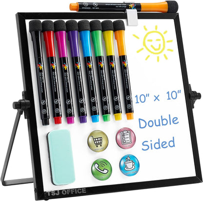 TSJ OFFICE Small White Board - 12 X 16 Inches Small Magnetic Dry Erase Board with Hooks for Wall, Desktop Whiteboard Stand 360 Degrees Revolving Double Sided for Office, Home, School, Silver