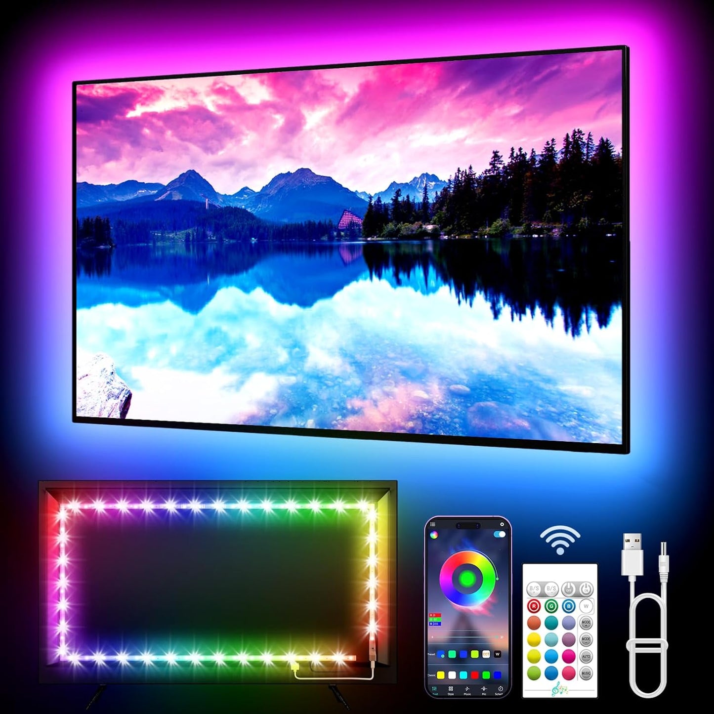 KANTUTOE LED Lights for TV, 16.4ft LED Lights for 45-75 Inch TVs, RGB TV Backlight Behind, Music Sync Bluetooth APP & Remote Control Strip Lights USB Powered for Bedroom, Gaming, Home Décor