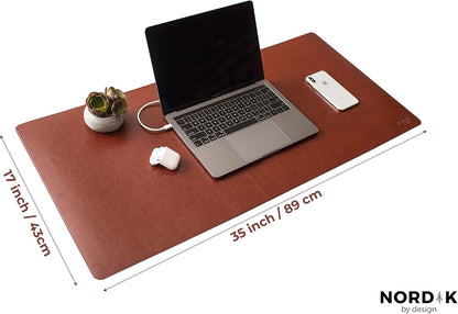Nordik Leather Desk Mat Cable Organizer - Pebble Black 35 X 17 inch - Premium Mouse Mat - Felt Vegan Leather Desk Pad Protector - Desk Blotter Matt Keyboard - Large Desk Matt for Desktop Computer