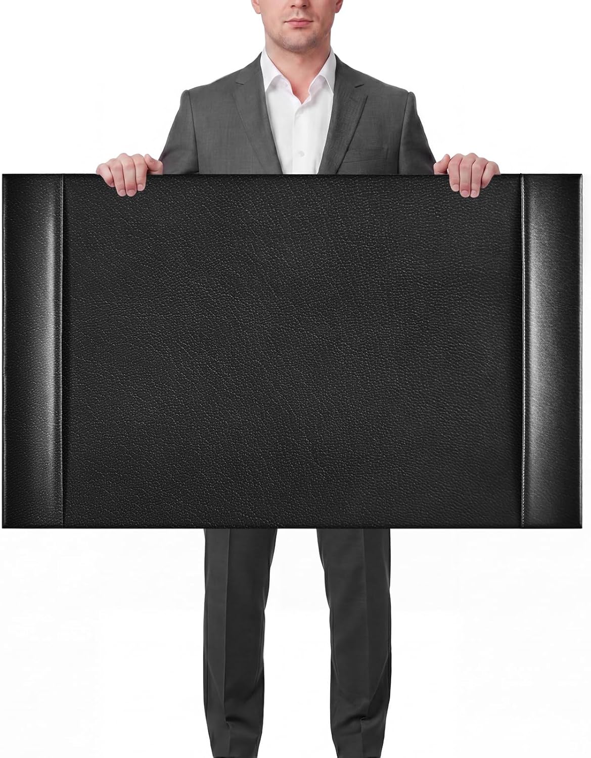30 x 18 Inch Leather Desk Pad Protector with Side Rails, Executive Office Desk Mat for Home Workspace, Writing Surface, Mouse & Keyboard Pad, Elegant Gift for Men Dad Husband (Brown)