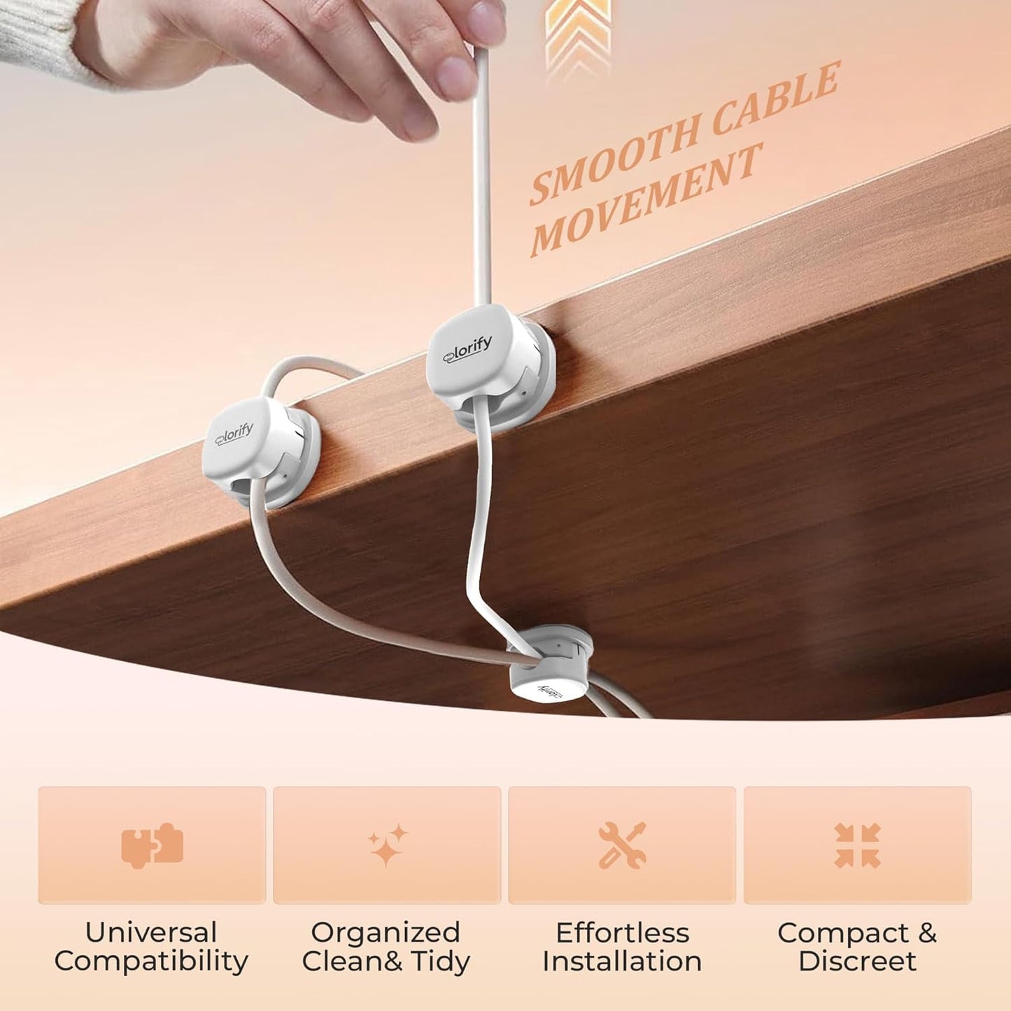 8 Pack Spring Cord Holder Clips [360° Rotatable, 1-Hand Use] — Adhesive Cable Clips for Nightstand, Desk, Wall & Kitchen | Phone Charger Cord Holder | No-Residue | Fits 2.5–8mm Cables