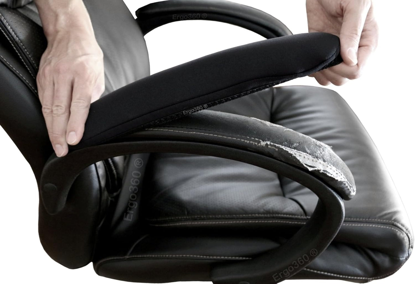 Soft Neoprene Chair Arm Pad Covers Stretch Over Armrests 13" to 17". Restore, Protect and Cushion. Complete Set of 2. Made in The USA.