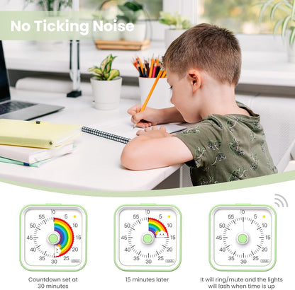 Visual Timer for Kids with Pause Function, 60 Minute Countdown Timer for Kids Desk Study, Teaching, Kitchen Cooking, Office Meetings, Time Management for ADHD (White)