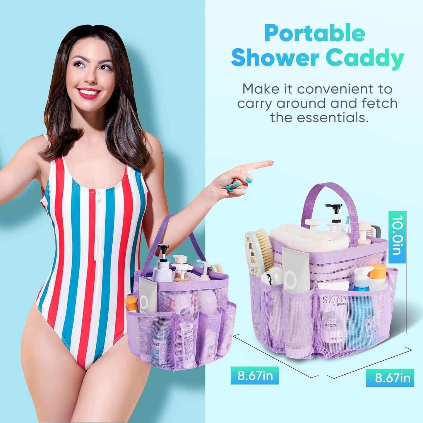 EUDELE Mesh Shower Caddy Portable for College Dorm Room Essentials, Shower Caddy Dorm with 8-Pocket Large Capacity for Beach, Swimming, Gym, Travel essentials