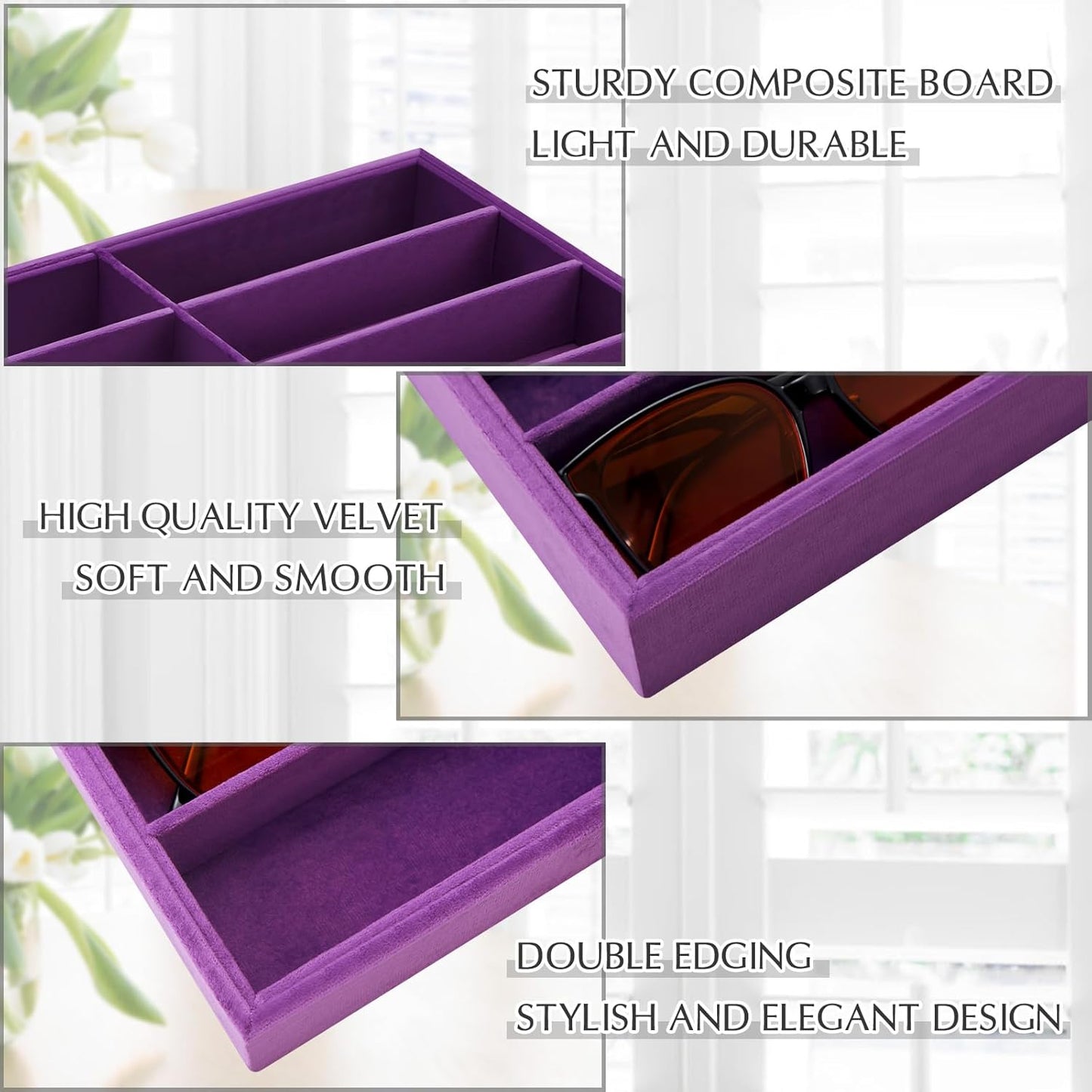Amylove 2 Pcs Sunglass Organizer Trays Glasses Stackable Jewelry Trays Sunglass Organizer Display Box(8 Grids,Beige)