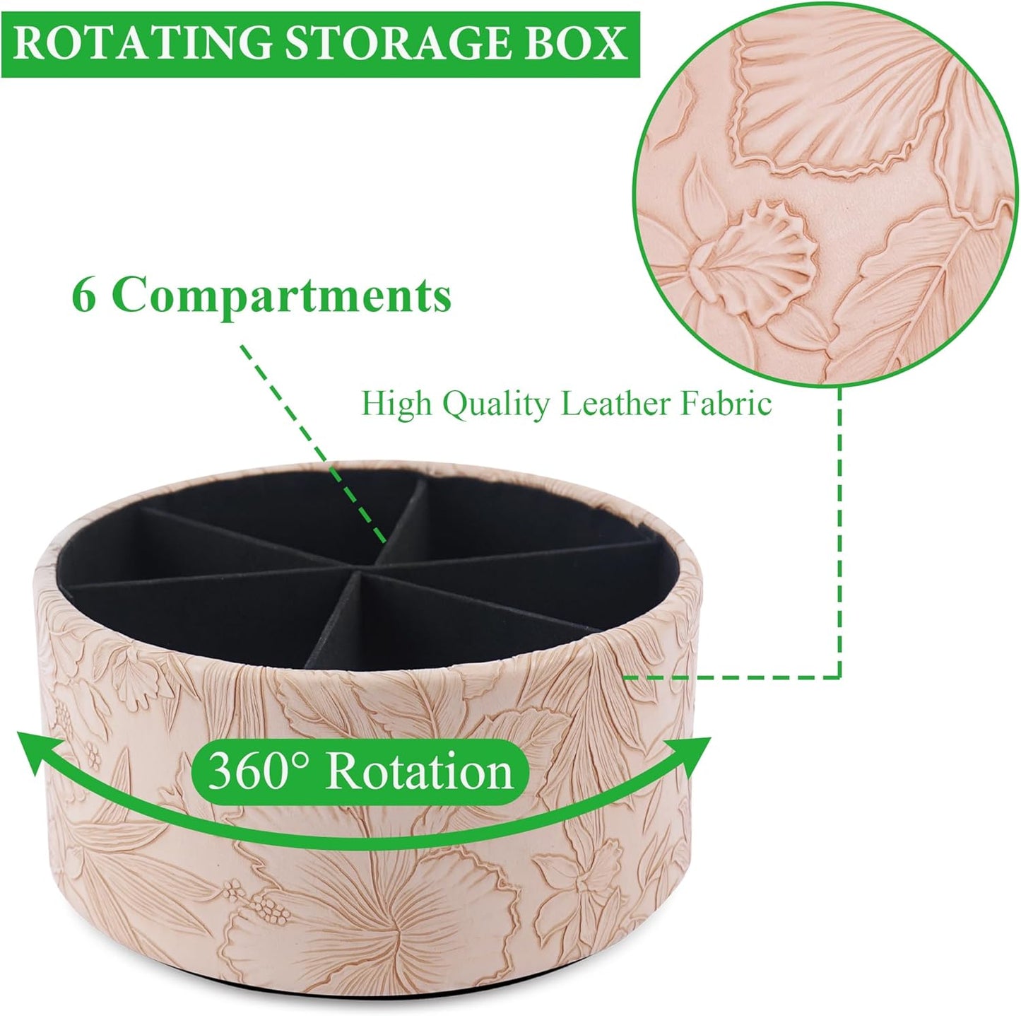Round Leather Art Supply Organizer,Remote Control Holder,360 Degree Rotating,Multi-Functional Pencil Holder,4 Compartments Desktop Stationary Organizer(1-Fractal Flower) | Round - Colors A