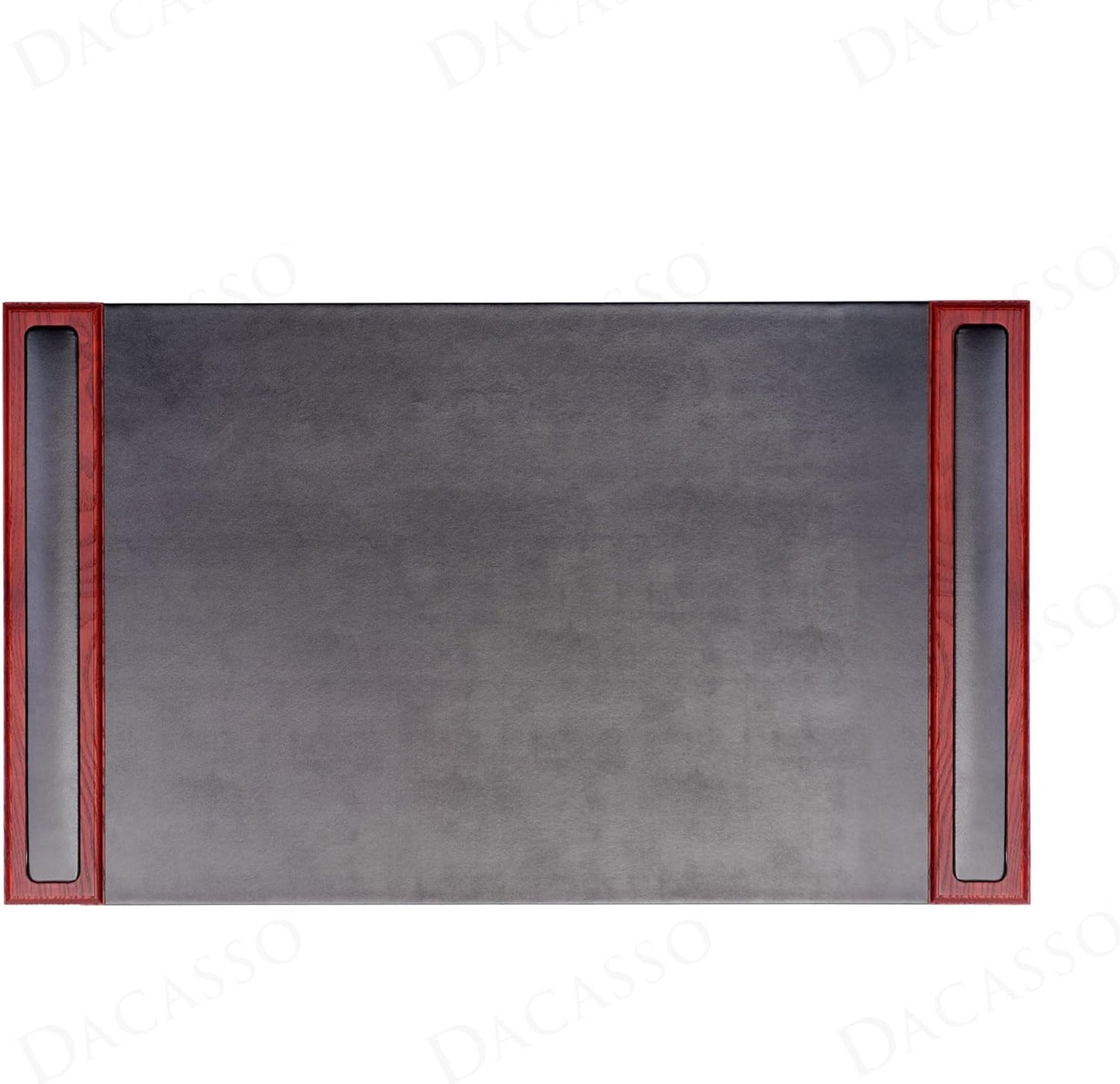 DACASSO Wood & Leather Desk Pad with Side Rails - Luxury Leather Desk Blotter for Writing - Padded Executive Desk Surface Protector - (Walnut & Black, 34” x 20”)