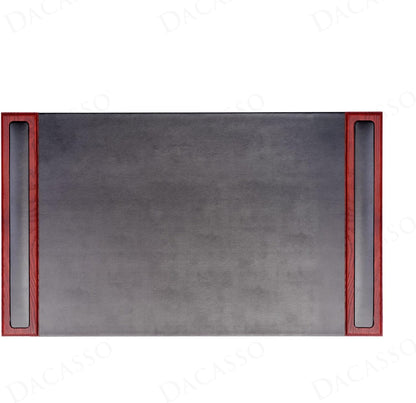 DACASSO Wood & Leather Desk Pad with Side Rails - Luxury Leather Desk Blotter for Writing - Padded Executive Desk Surface Protector - (Walnut & Black, 34” x 20”)