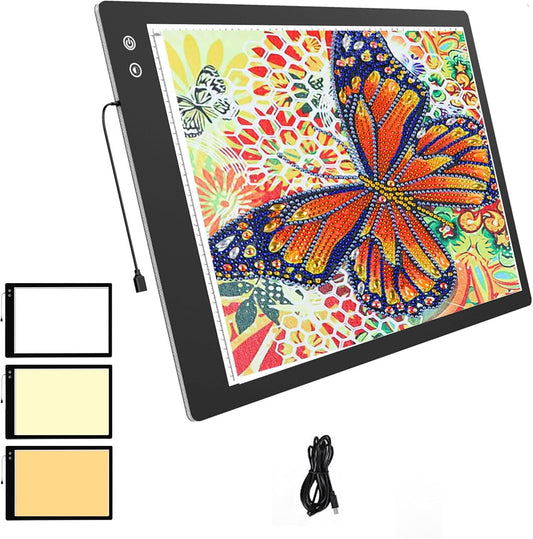 Generic Rechargeable Artist A3/A4/A2/A5 Light Table, Ultra-Thin Portable LED Light Box 3-Color Modes 6 Levels Dimming, Drawing Board Backlight for Sketching, Drawing, Tracing and Diamond Art